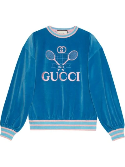 Gucci Blue Chenille Tennis Logo Sweatshirt