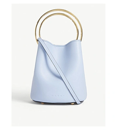 Marni Pannier Small Double Hoop Leather Bucket Bag In Light Blue