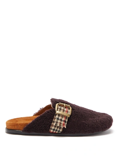 Avec Modération Whistler Shearling Slippers In Chocolate Plaid