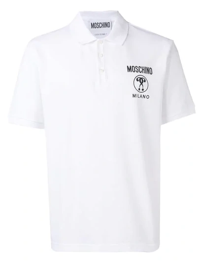 Moschino Double Question Mark Logo Polo Shirt In White