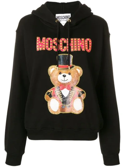 Moschino Logo Cotton Sweatshirt Hoodie In Black