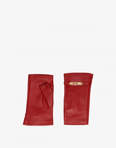 Moschino Fingerless Leather Gloves With Mini Lettering Logo In Black