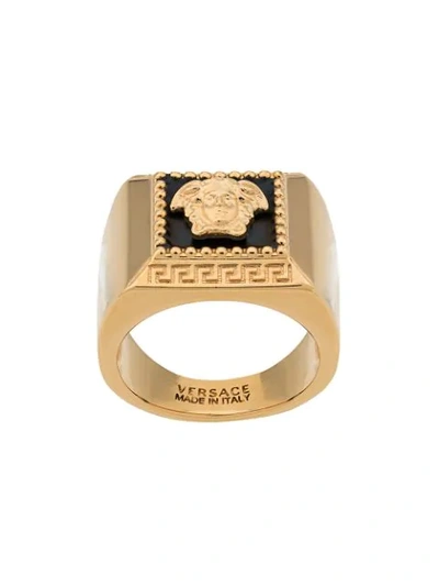 Versace Enameled Squared Medusa Ring In Gold