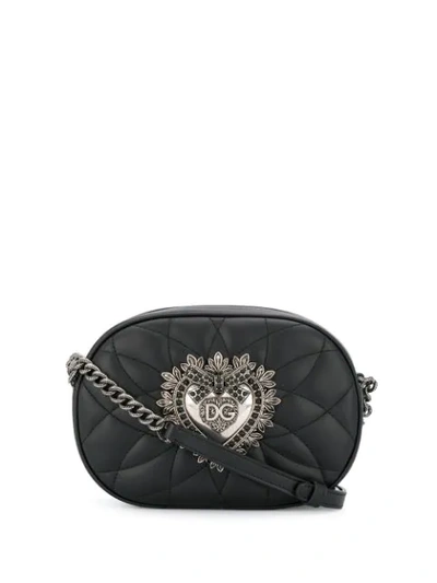 Dolce & Gabbana Devotion Quilted Leather Camera Bag With Heart Medallion In Black