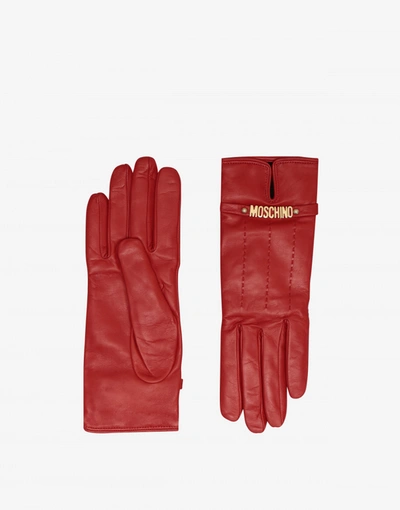 Moschino Leather Gloves With Mini Lettering Logo In Black