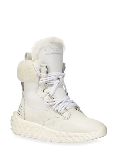 Giuseppe Zanotti Fur-lined High-top Sneakers, White