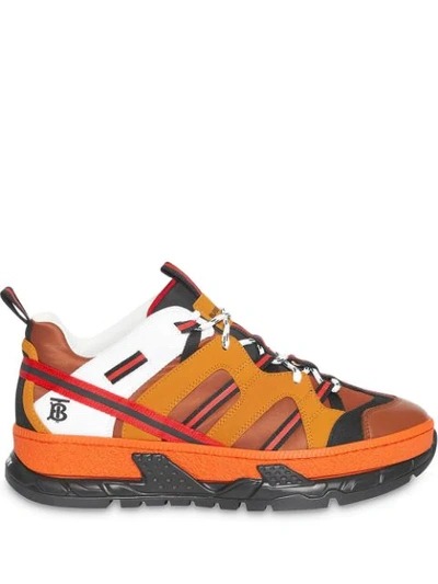 Burberry Men's Union Icon-stripe Trainer Sneakers In Orange