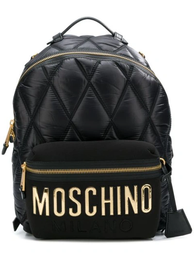 Moschino Large Quilted Logo Backpack In Black