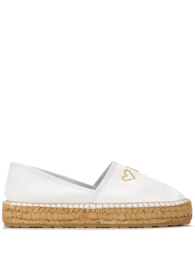 Love Moschino Nappa Leather Espadrilles With Studded Logo In White