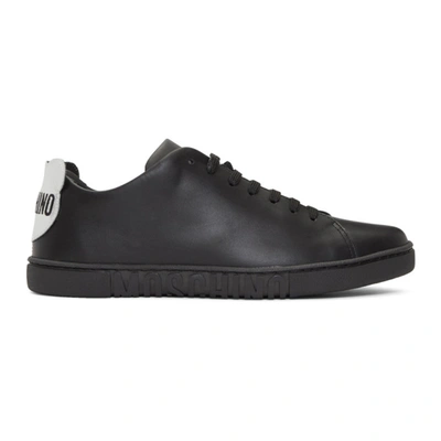 Moschino Leather Sneakers With Teddy Patches In 00b Black