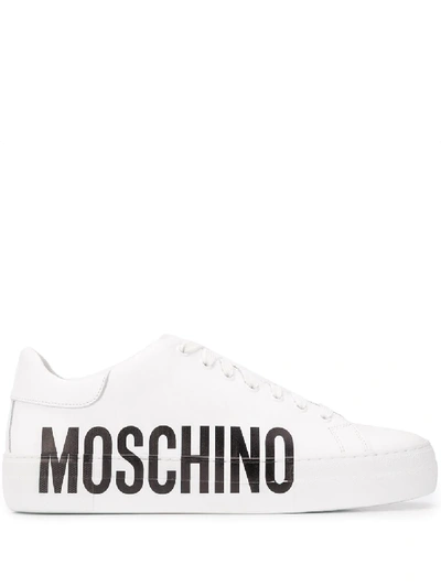 Moschino Leather Sneakers With Maxi Logo In White