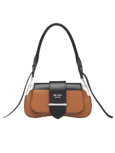 Prada Sidonie Compact Leather Bag In P Cognac Black