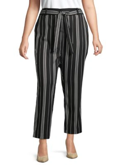 Vince Camuto Plus Striped Belted Pants In Rich Black