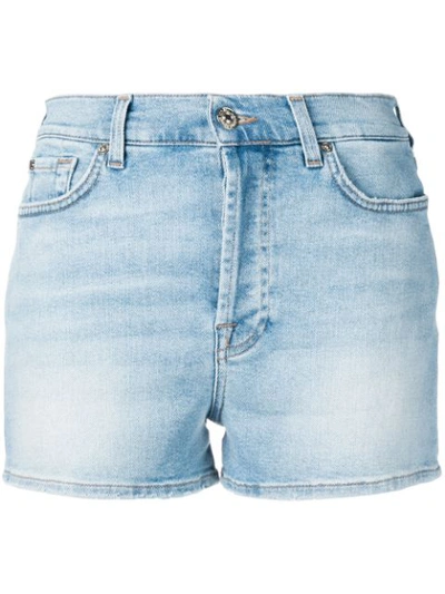 7 For All Mankind Faded Denim Shorts In Blue
