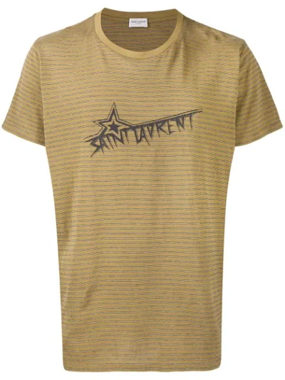 Saint Laurent Mens Yellow Striped Logo-print T-shirt In Green