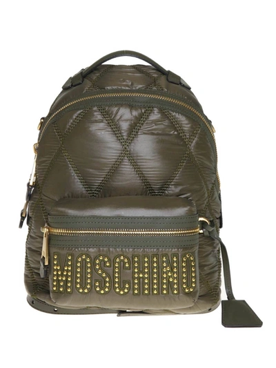 Moschino Green Quilted Nylon Signature Backpack In Dark Green
