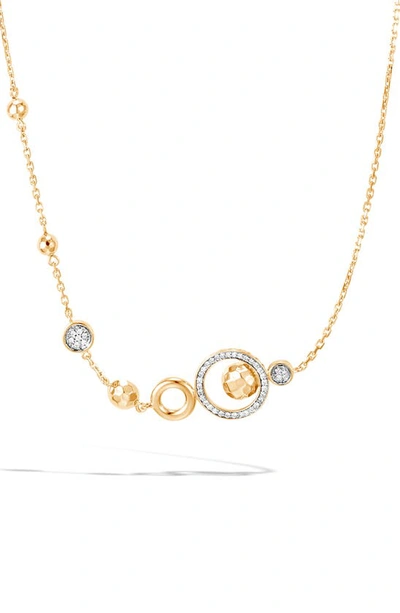 John Hardy 18k Yellow Gold Dot Chain Pull-through Necklace With Pave Diamonds, 18 In White/gold