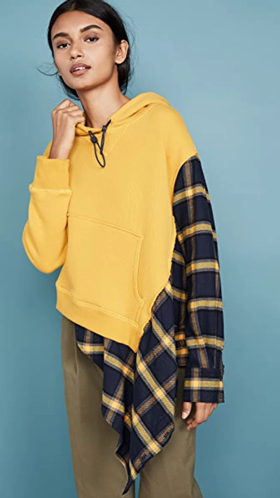 Monse Cascade Flannel Asymmetric Hoodie In Yellow