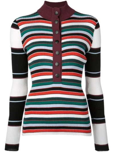 Proenza Schouler Women's Ribbed Rugby Striped Turtleneck Sweater In White Black Multi