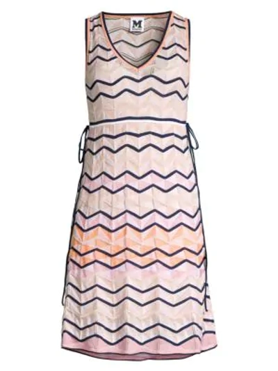 M Missoni Women's Multicolor Scalloped Chevron Knit A-line Dress In White Stripe