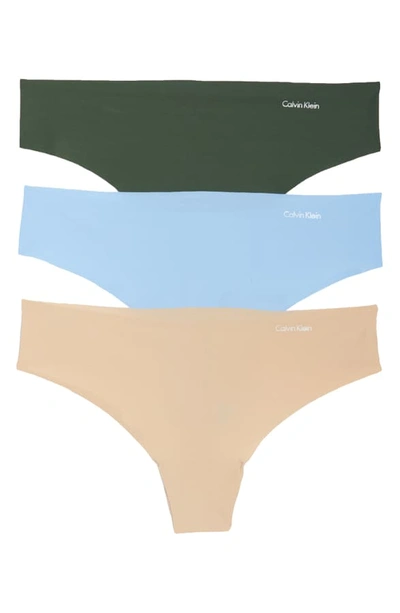 Calvin Klein Invisibles Thongs, Set Of 3 In Sensory/ Bare/ Duffel Bag