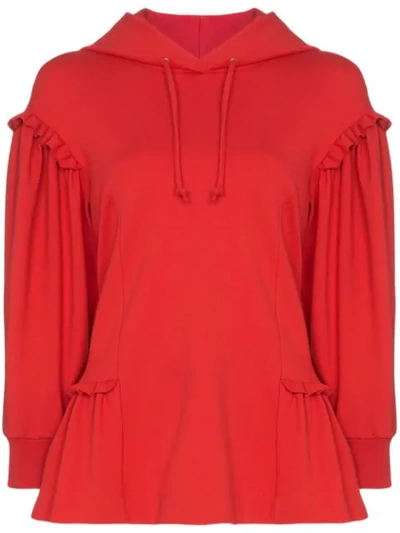 Simone Rocha Frilled-trim Stretch-jersey Hoody In Red