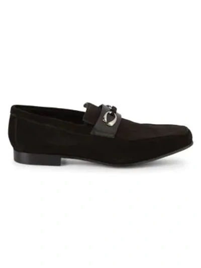 Corthay Cannes Suede Bit Loafers In Black Natural