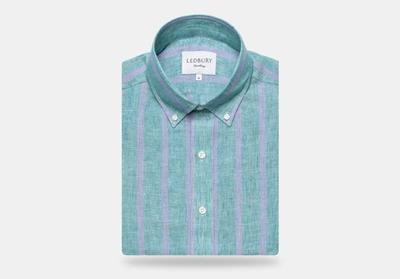 Ledbury Men's Capehart Cotton Linen Stripe Casual Shirt Sea Green Cotton/linen
