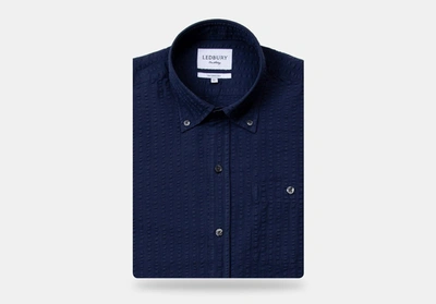 Ledbury Men's Navy Blue Stanston Seersucker Casual Shirt Cotton