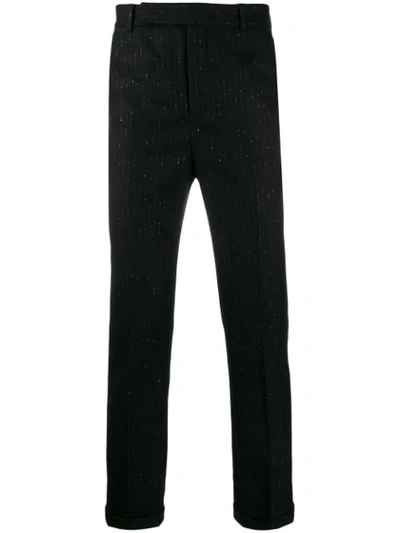 Saint Laurent Metallic Pinstripe Tailored Trousers In Black