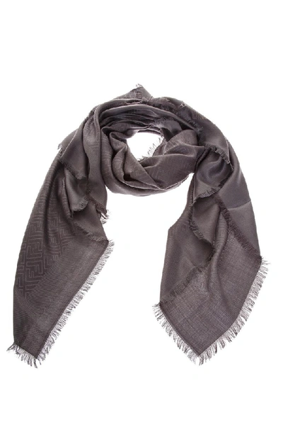 Fendi Gray Silk & Wool Monogram Shawl In Grey