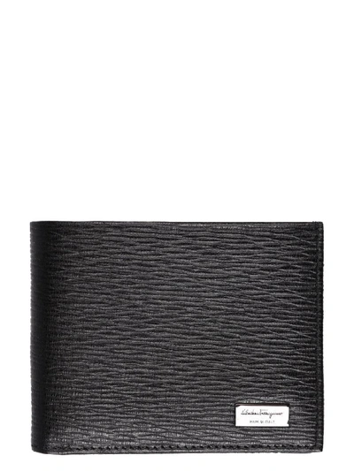Ferragamo Leather Textured Flap-over Wallet In Black