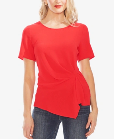 Vince Camuto Side Pleat Mixed Media Blouse In Crimson Red