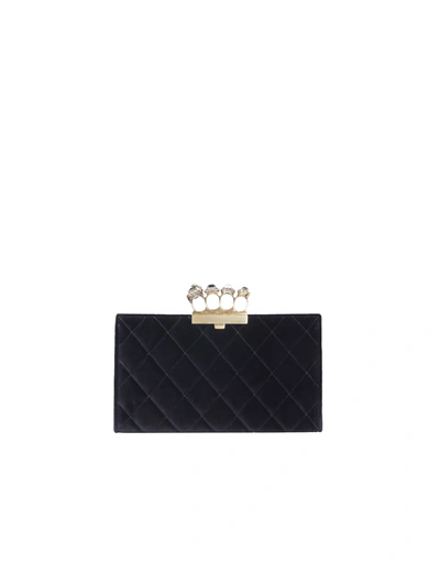 Alexander Mcqueen Jeweled Four-ring Pouch In Black