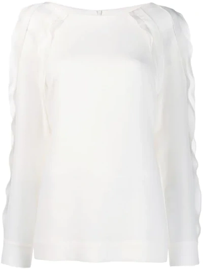 Escada Long-sleeve Ruffle-seam Blouse In White