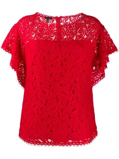 Escada Lace Ruffle-sleeve Blouse In Red