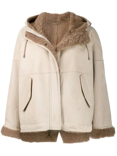 Brunello Cucinelli Shearling Lined Suede Zip-front Jacket In Neutrals