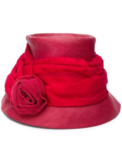 Pre-owned A.n.g.e.l.o. Vintage Cult 1950's Draped Rose Bucket Hat In Red