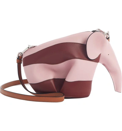 Loewe Rugby Stripe Elephant Calfskin Leather Crossbody Bag In Pastel Pink/ Wine