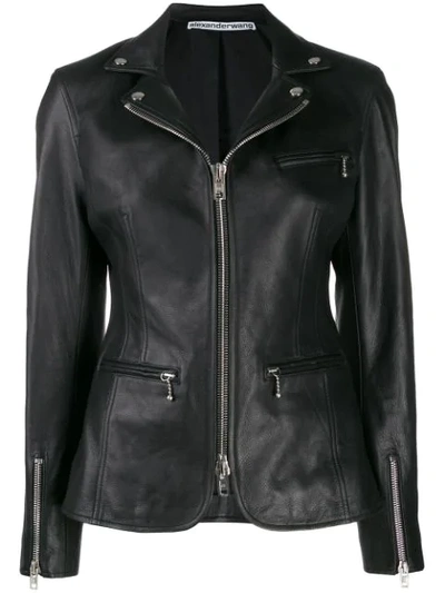 Alexander Wang Ball Chain Leather Moto Jacket In Black