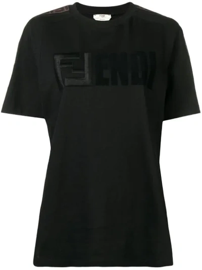 Fendi Mink Fur Detailed Logo T-shirt In Black
