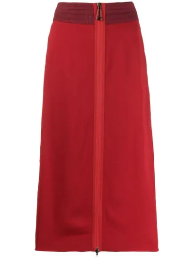Fendi Side Embroidered Midi Skirt In Red