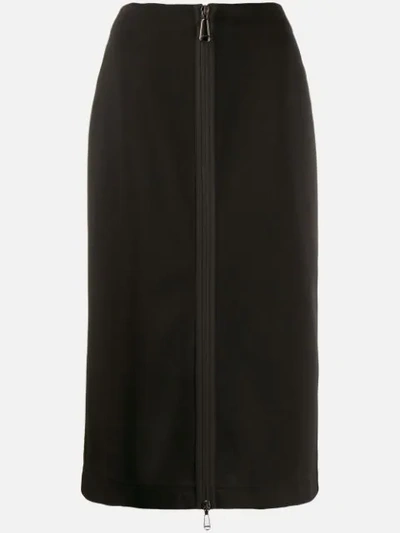 Fendi Front Zip Midi Skirt In Black