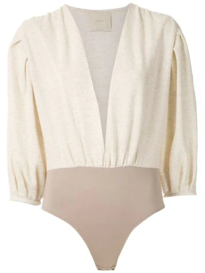 Framed Bouclé Bodysuit In Off White