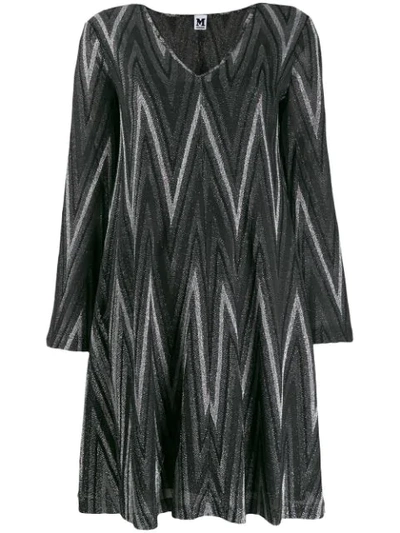 M Missoni Zigzag Metallic Knit Dress In L900h Nero Argento