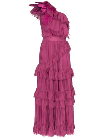 Johanna Ortiz God Of The Night Ruffled One-shoulder Silk Gown In Pink