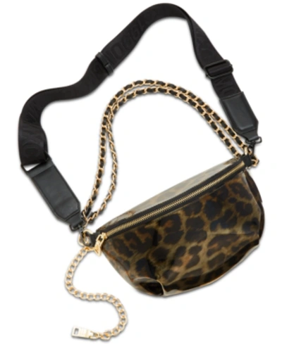 Steve Madden Transparent Convertible Belt Bag - Black In Leopard/gold