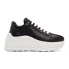 Miu Miu Black Leather Wedge Sneaker In Black,white