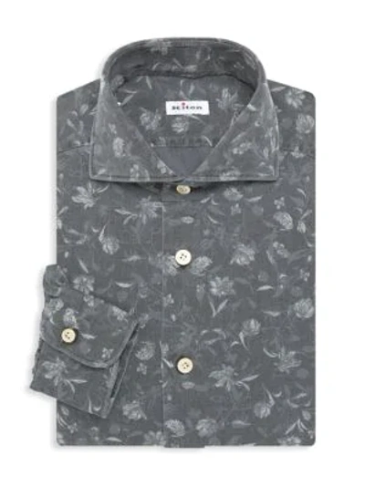 Kiton Contemporary-fit Floral Print Dress Shirt In Grey Flower