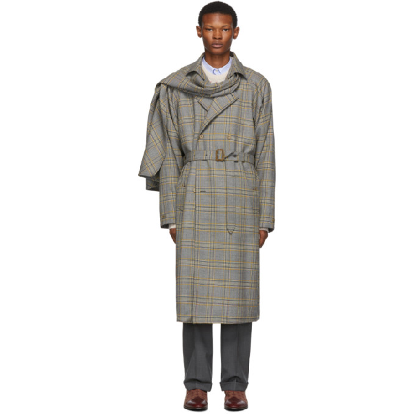 Gucci Men's Glen Plaid Overcoat W/ Removable Scarf In 1099 Grey ModeSens